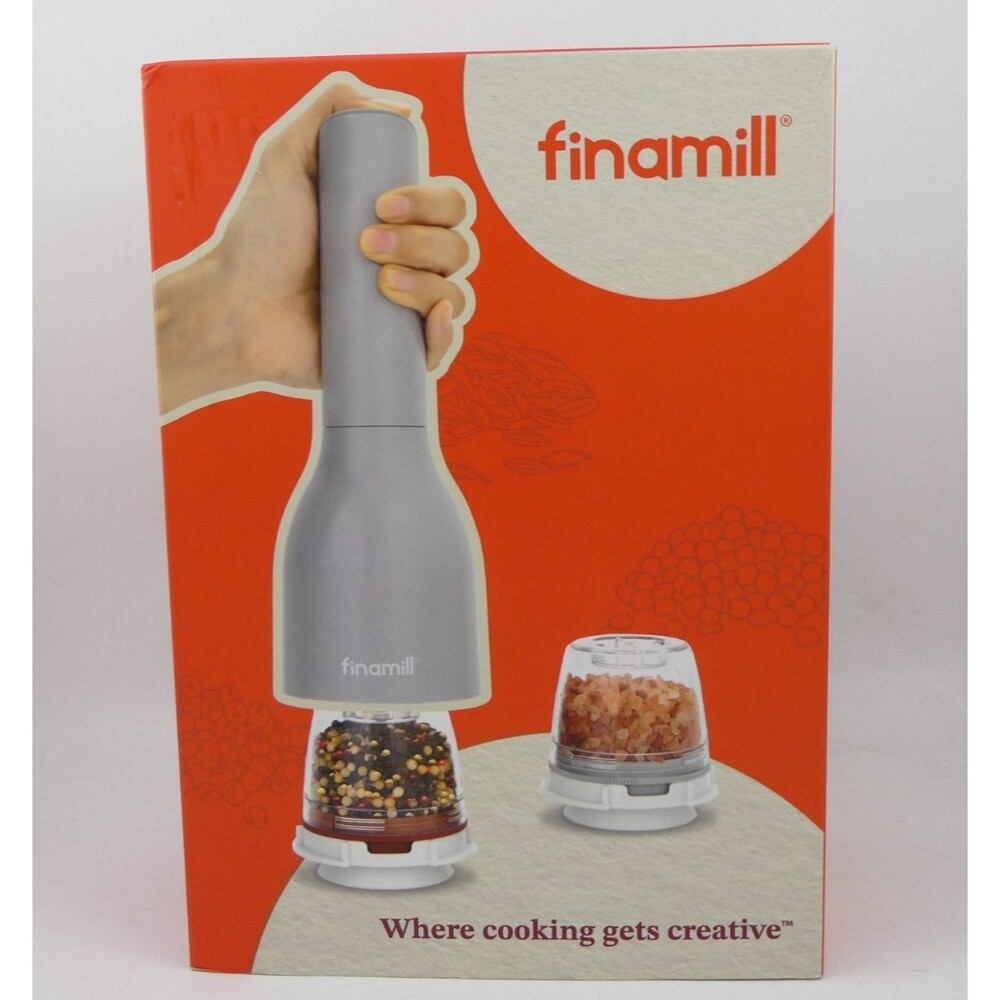 Finamill Spice Grinder Classic Rechargeable (with Salt And Pepper Pods) Gray